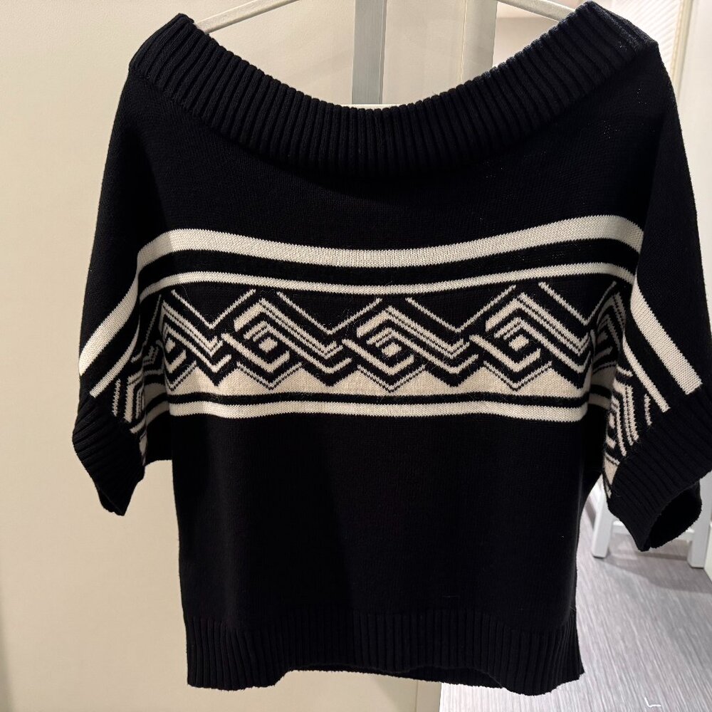 White House Black Market Wide Boatneck/Off Shoulder Cropped Sweater Black White